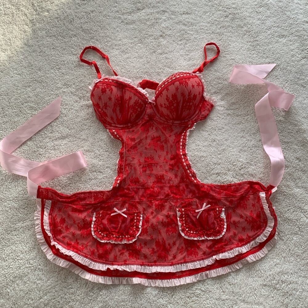 VICTORIA’S SECRET Hot Sexy Red White Pink Satin Ribbon Lace Trim Bra Lingerie